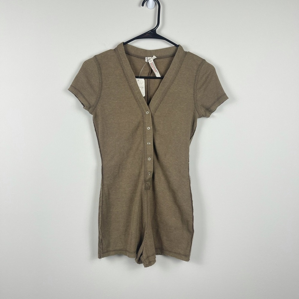 Free People Early Night Romper In Washed Army Size XS